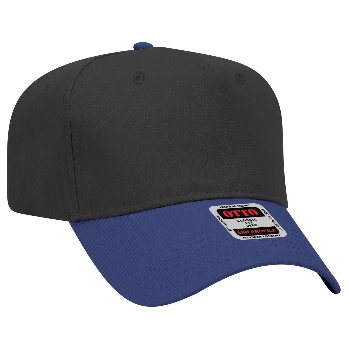 Black Crown Blank – Otto Cap 31-069 Mid Profile 5-Panel Baseball Cap (Structured Fit)