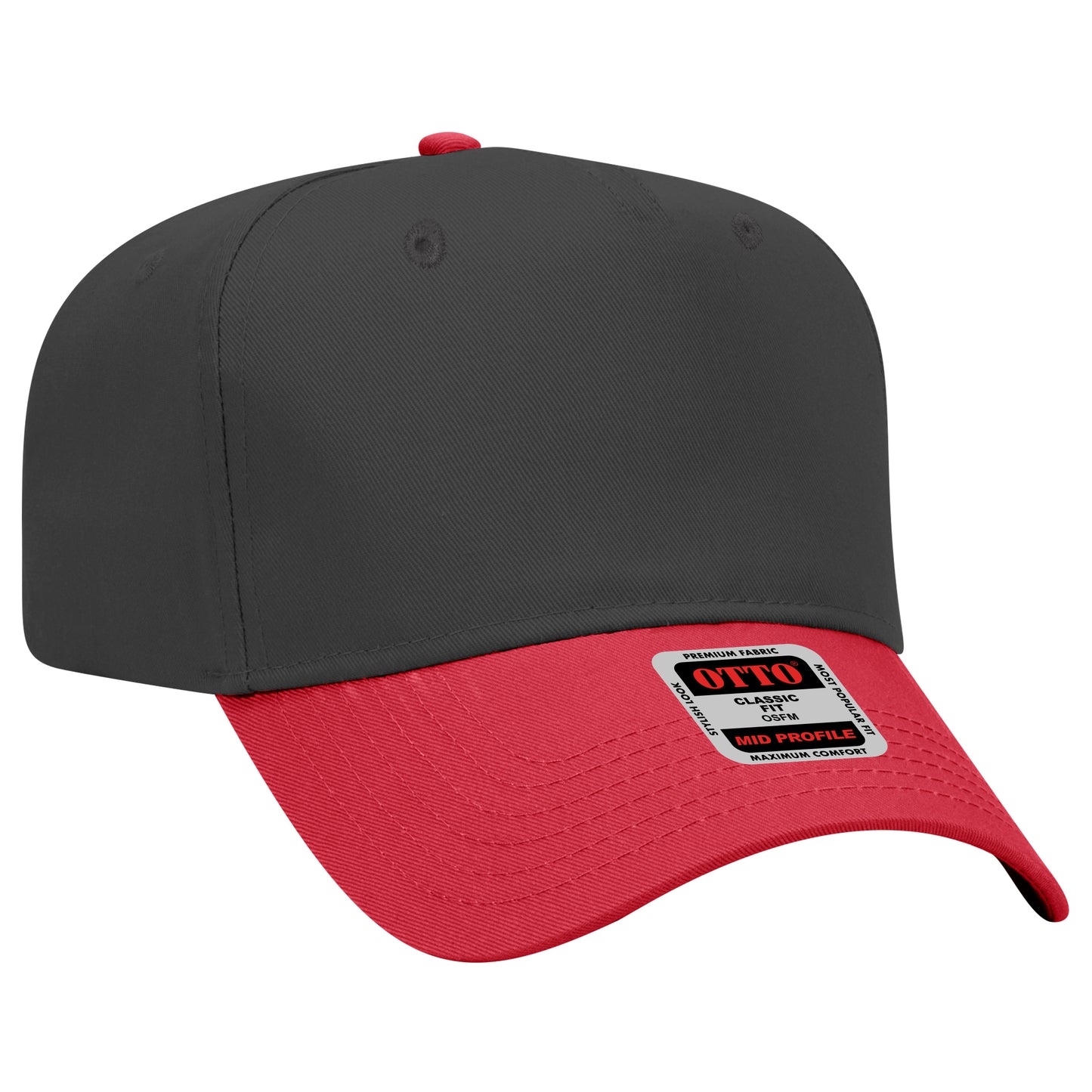 Black Crown Blank – Otto Cap 31-069 Mid Profile 5-Panel Baseball Cap (Structured Fit)
