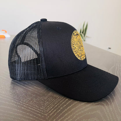 Aztec Calendar Flat Brim hat with the Mexican Flag Under the Visor, Classic YP snap back hat with Aztec Calendar embroidered