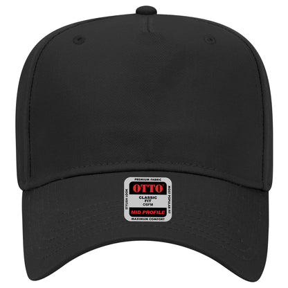 Black Crown Blank – Otto Cap 31-069 Mid Profile 5-Panel Baseball Cap (Structured Fit)