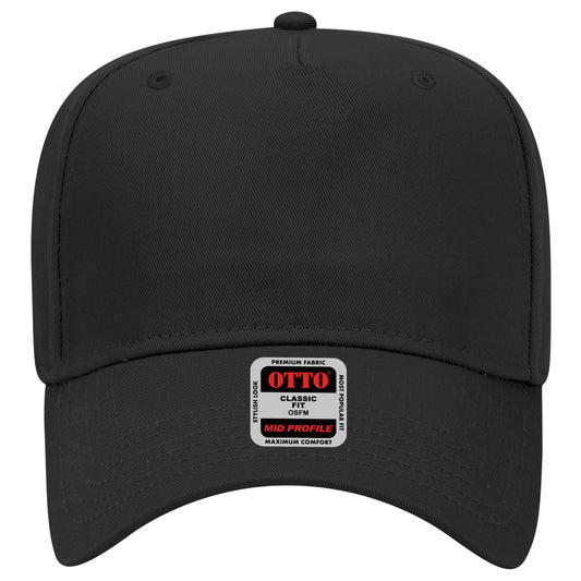 Black Crown Blank – Otto Cap 31-069 Mid Profile 5-Panel Baseball Cap (Structured Fit)