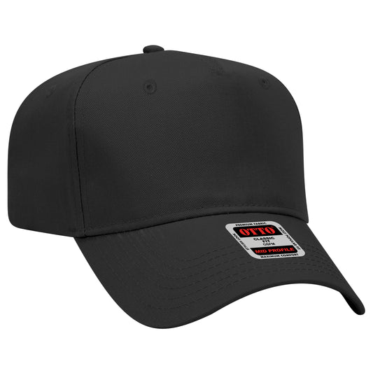 Black Crown Blank – Otto Cap 31-069 Mid Profile 5-Panel Baseball Cap (Structured Fit)